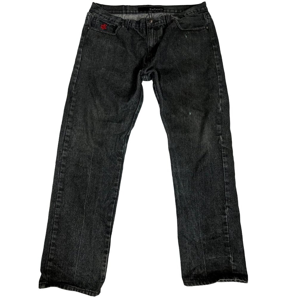 Y2K Rocawear Black Jeans Men W38 Hip Hop Thrashed Premium Quality Cotton Blend